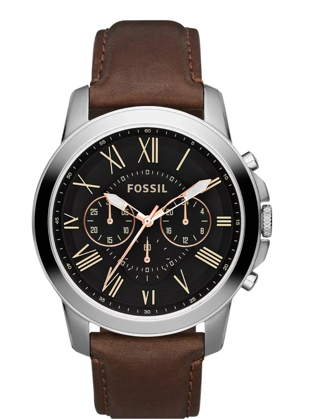 Fossil Chronograph Grant Brown Leather Strap Watch 44mm